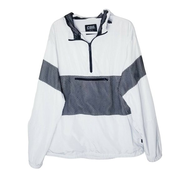 CSG Hooded Windbreaker Jacket Men Size XL White Black Vented - Picture 1 of 14